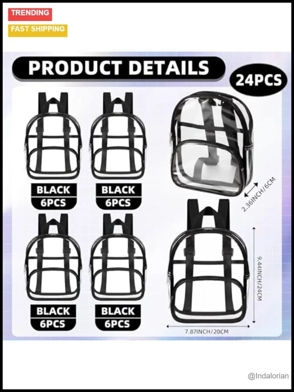 Bulk Backpack & Water Bottle Set, Clear PVC, Charity Donation Supplies